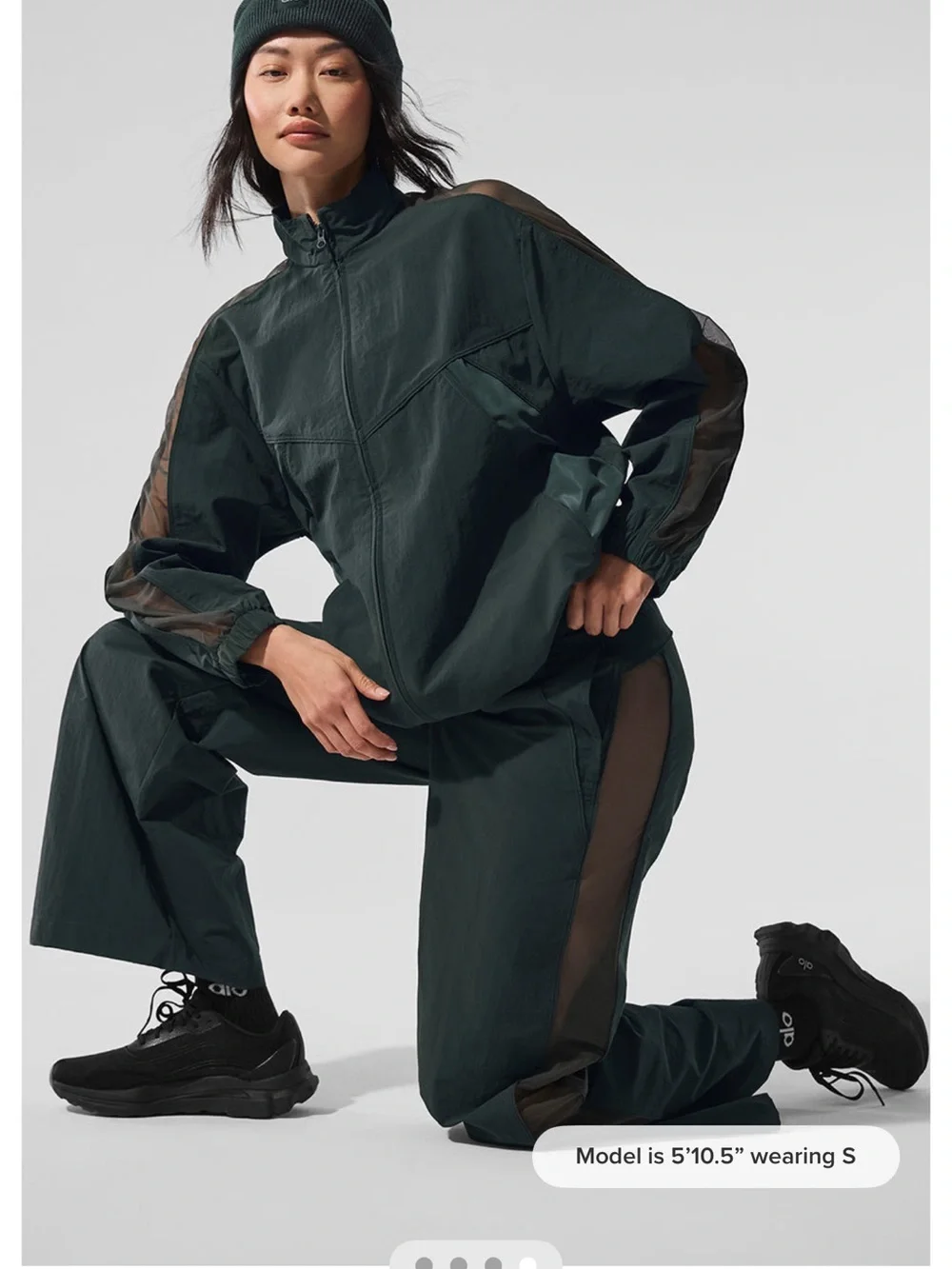 ALO Yoga Women's Origin Jacket in Charcoal Green with Sheer Sleeves